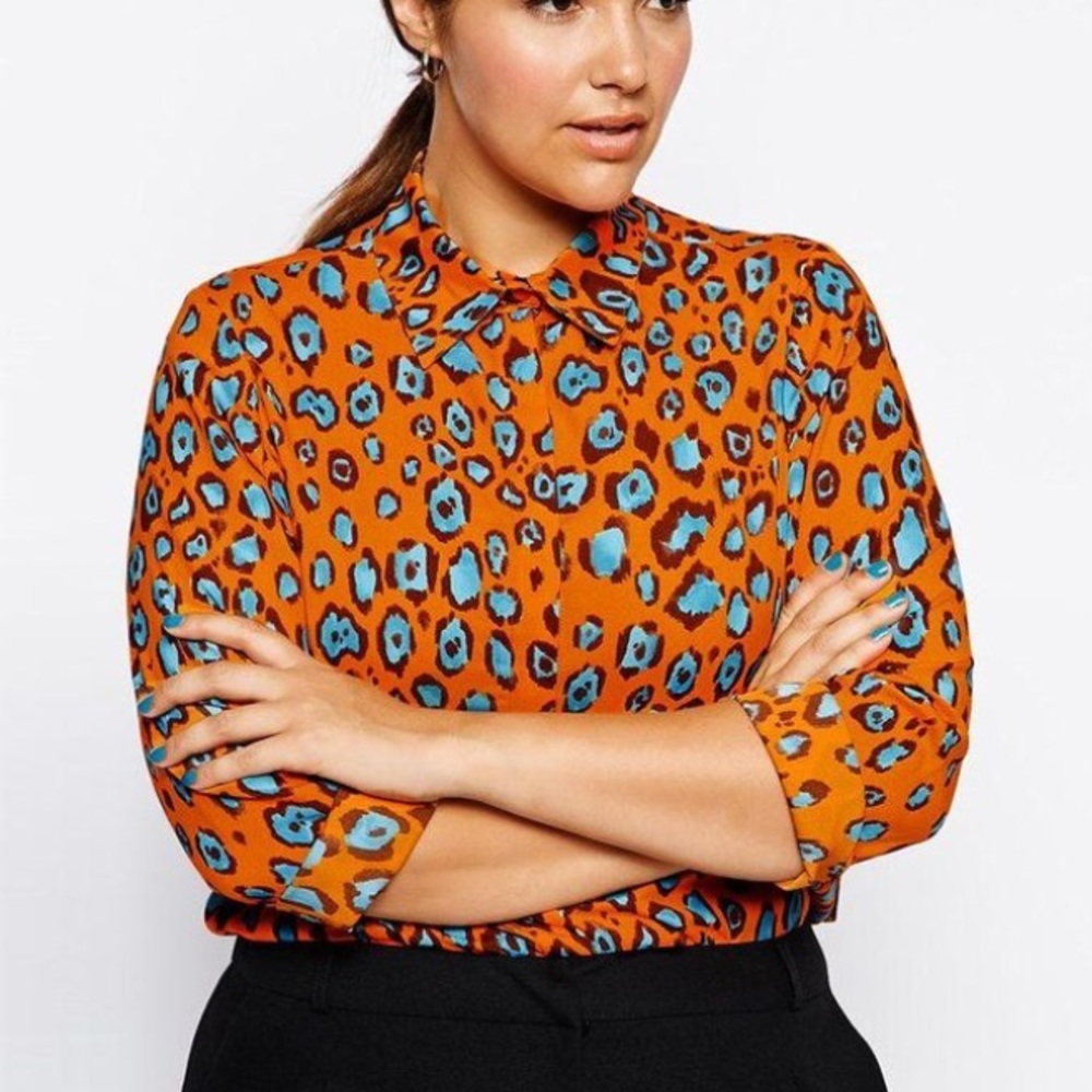 ASOS Curve Orange Leopard Button Down Shirt
